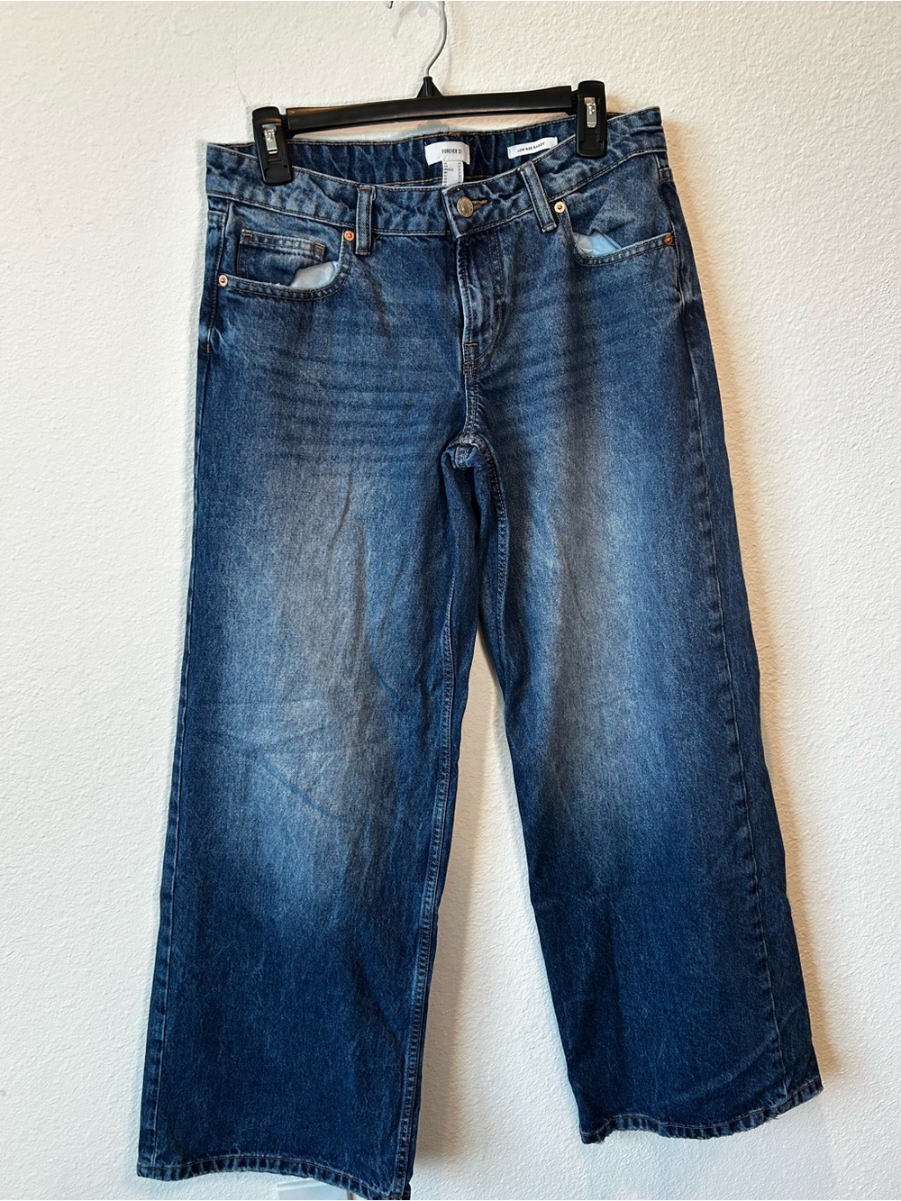 Forever 21 Women's Dark Blue Low-Rise Baggy Jeans